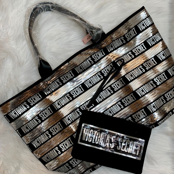 VICTORIA SECRET BLING SEQUIN TOTE W/BONUS BAG NIB - Picture 2 of 8